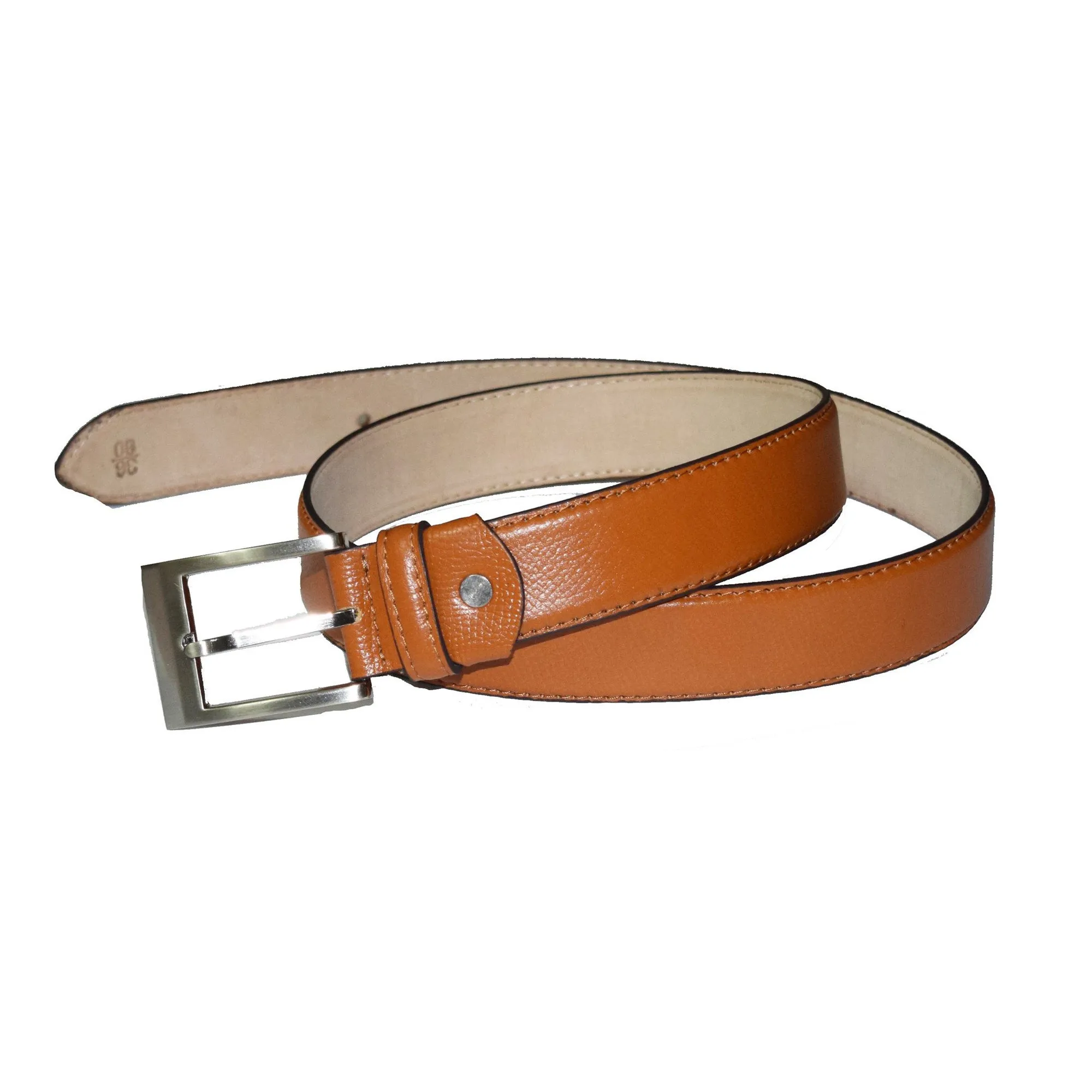 Tan brown leather belt with suede lining