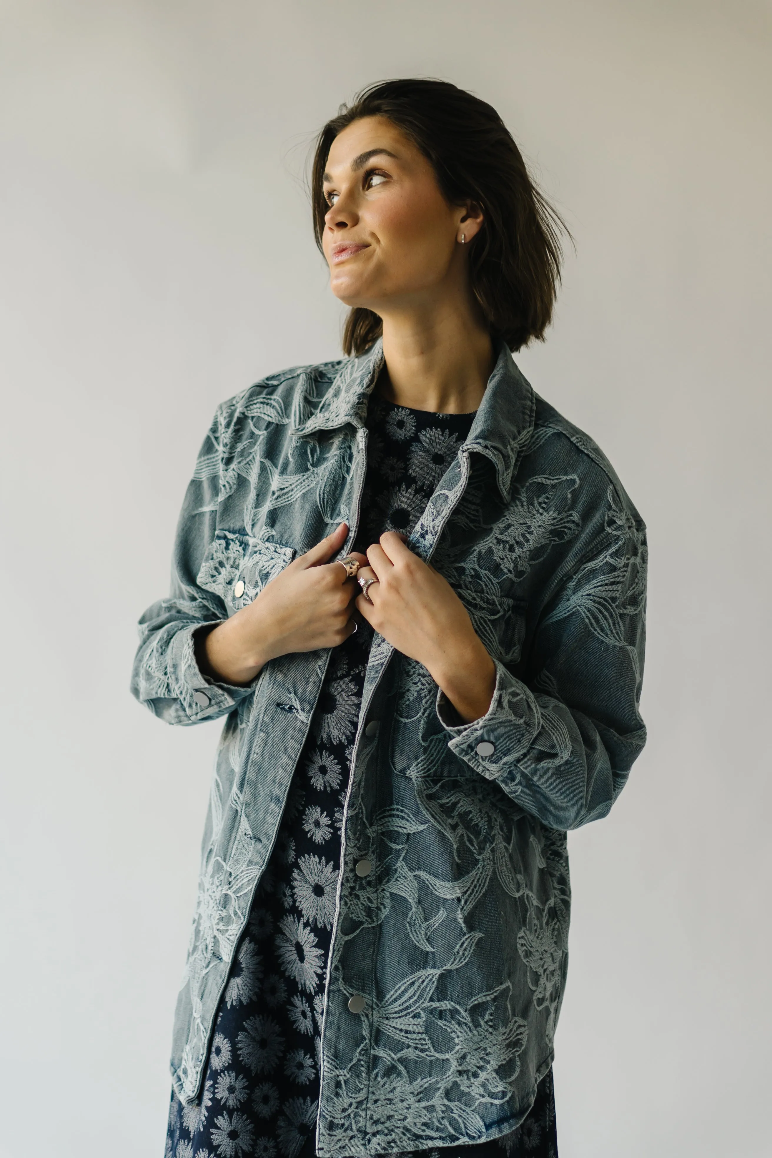 The Rosemont Floral Embroidered Jacket in Denim