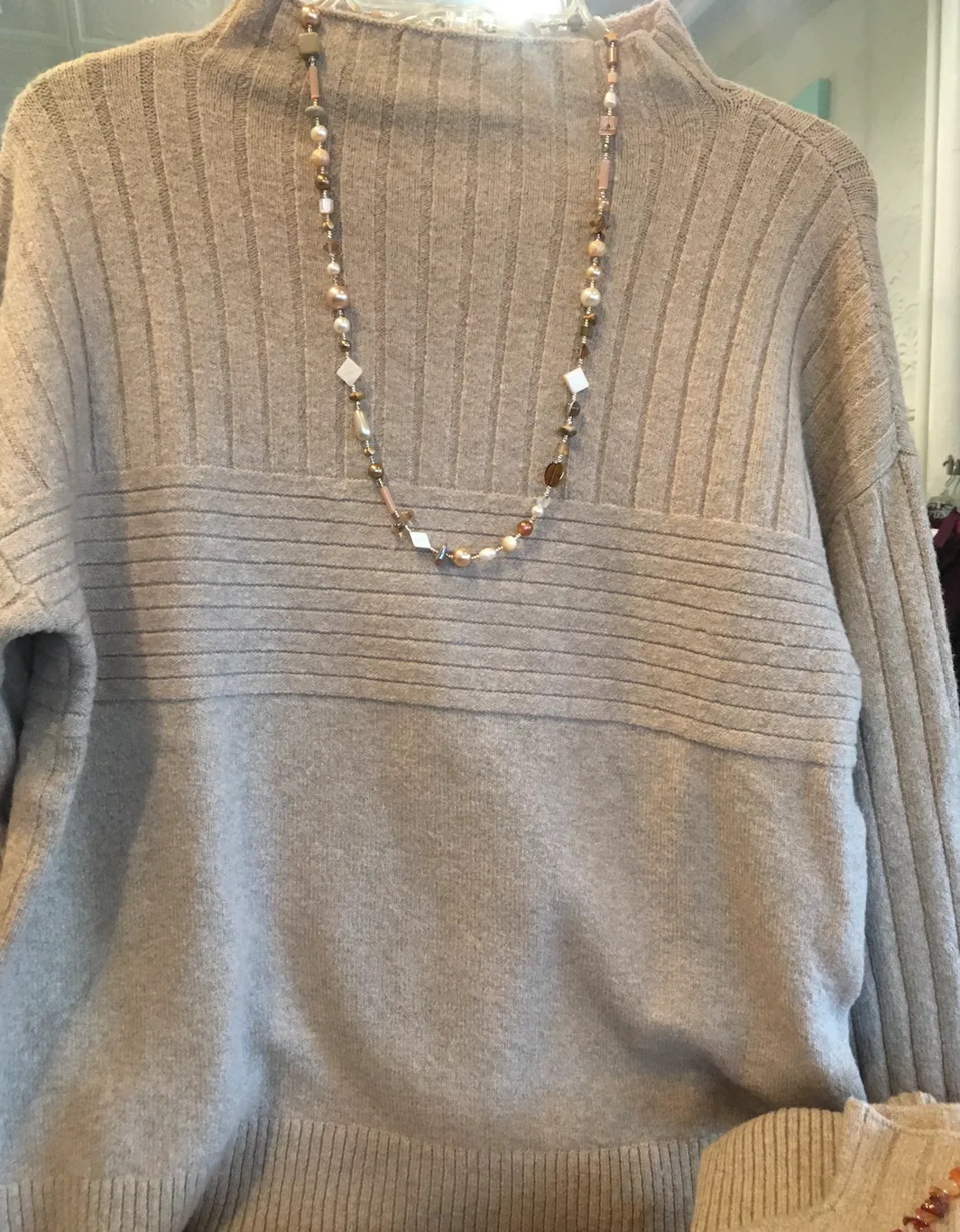 Tribal Funnel Neck Sweater with Interesting Ribbed Detail