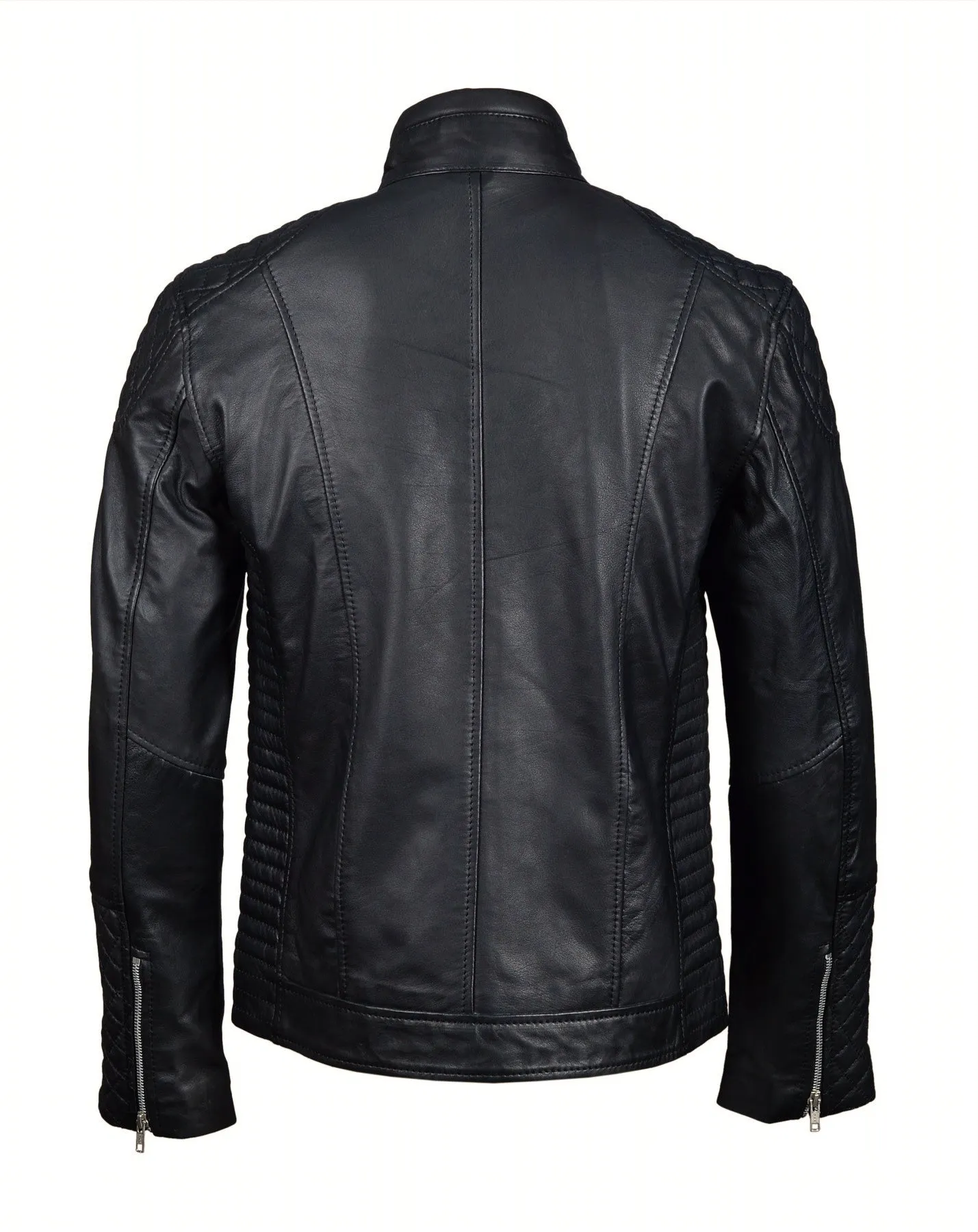 Tyrons moto style leather jacket with quilted detailing