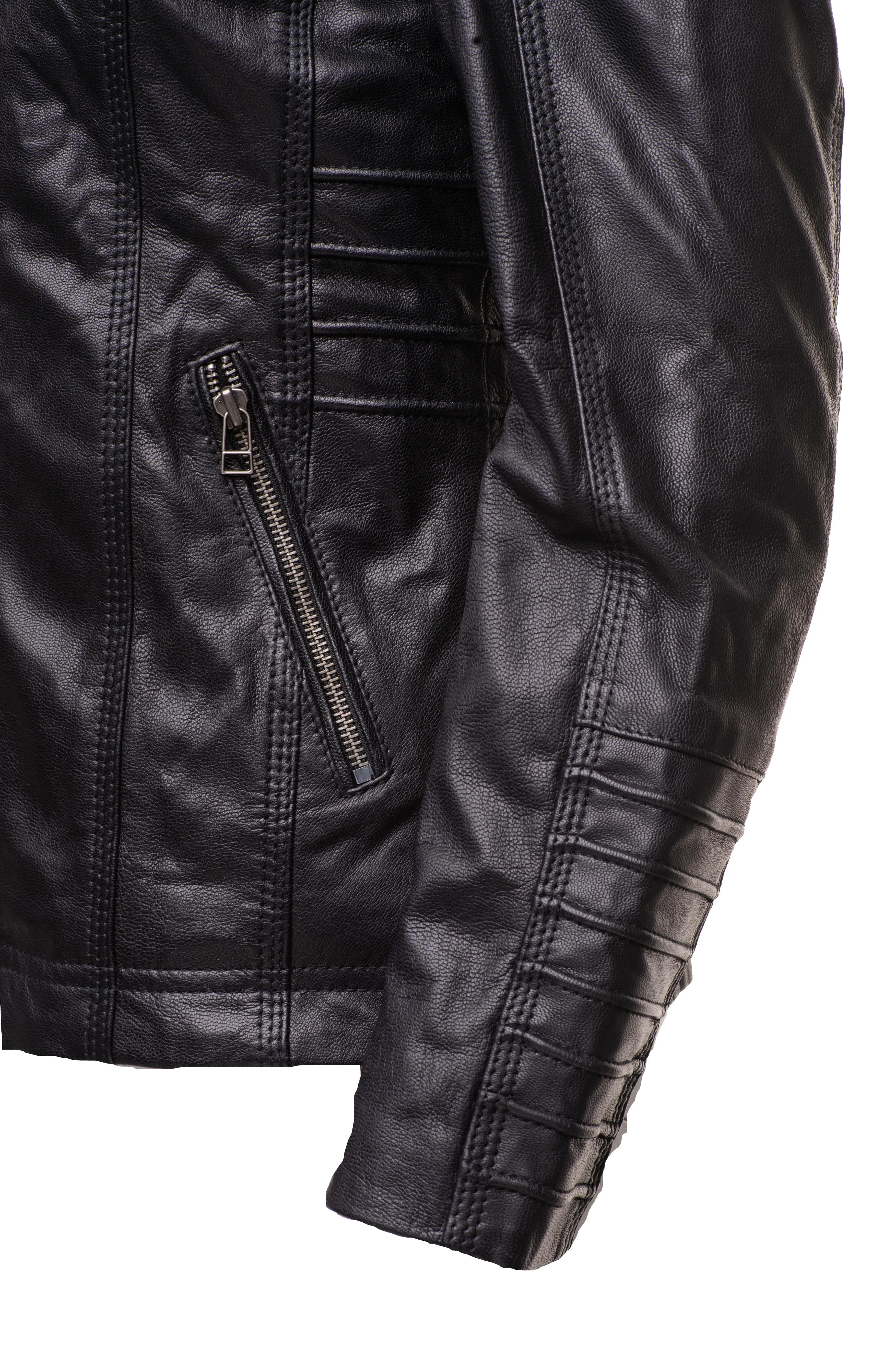 Women's black leather jacket with piping details