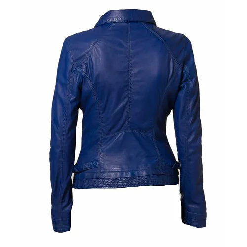 Women's blue biker leather jacket